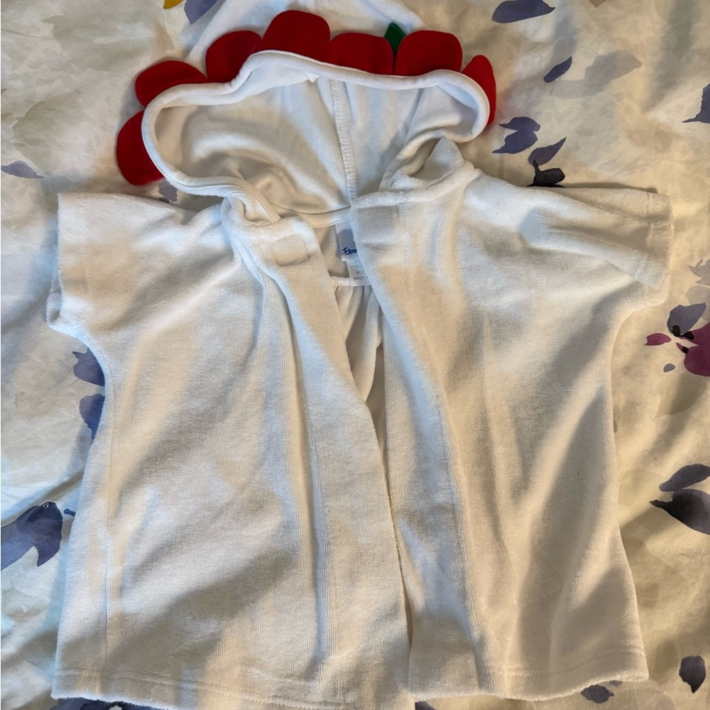 Florence Eisman - girl beach coverup with flower hood, white, new 12M